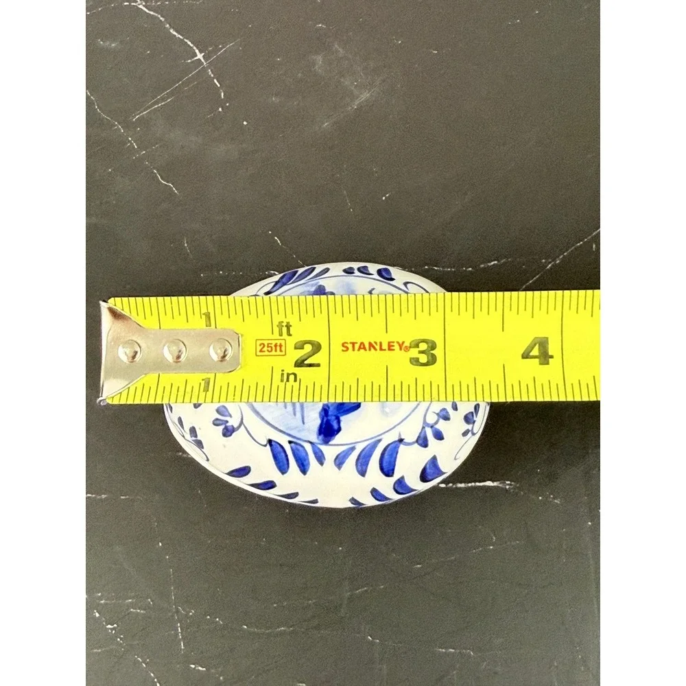 VTG Hand Painted Delfts Blue Holland Ceramic Blue White Windmill Egg Trinket Box